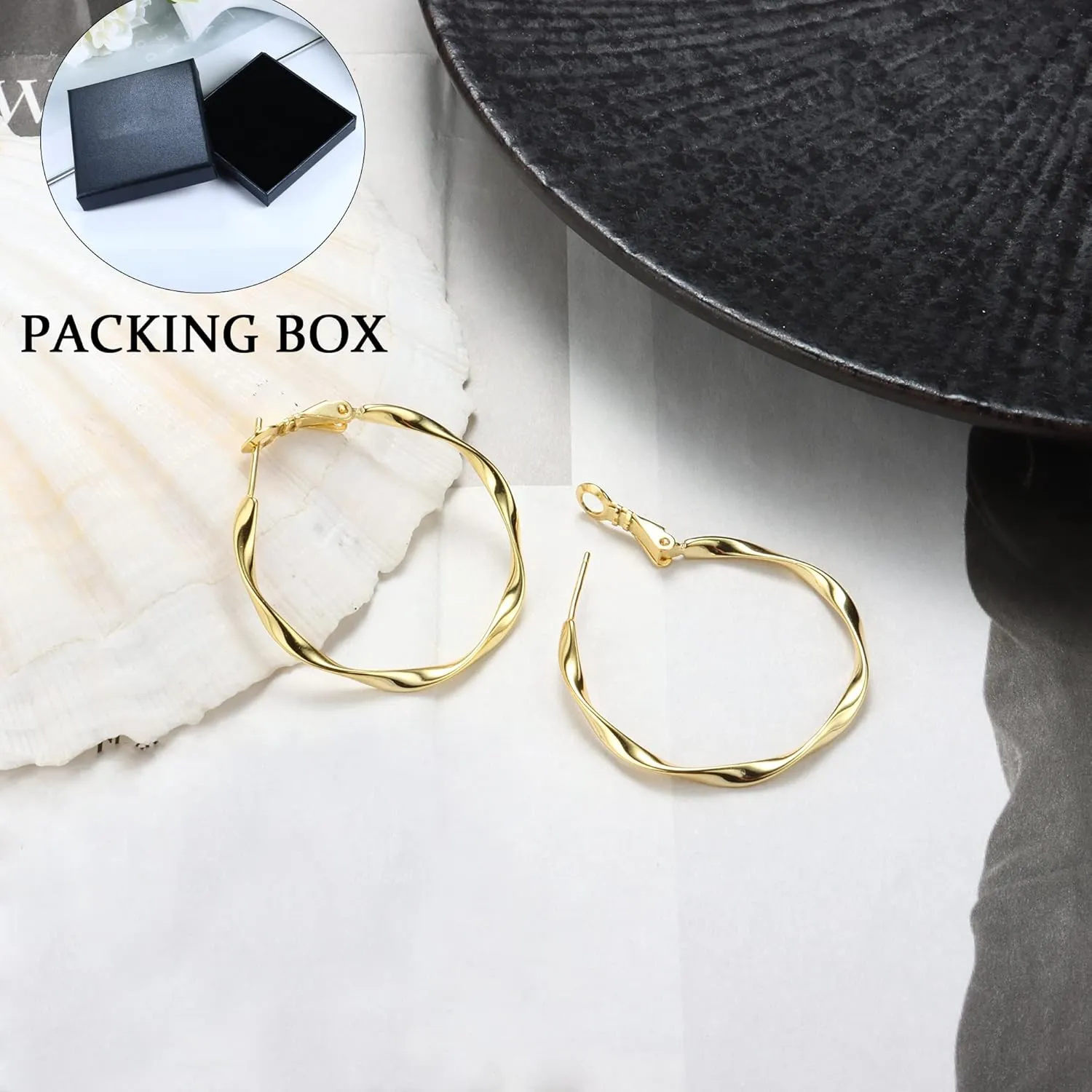 925 Sterling Silver Twisted Hoop Earrings for Women Lightweight Silver Thin Hoop Earrings White Gold Plated Big Hoop Earrings 20MM 30MM 40MM