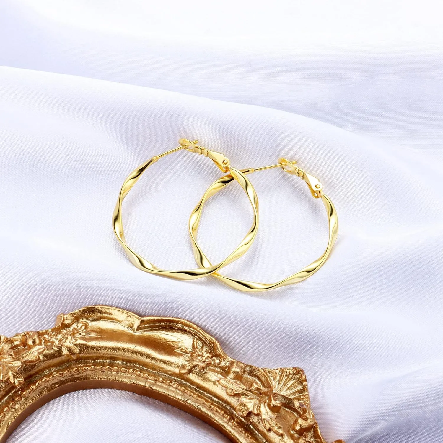925 Sterling Silver Twisted Hoop Earrings for Women Lightweight Silver Thin Hoop Earrings White Gold Plated Big Hoop Earrings 20MM 30MM 40MM