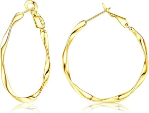 925 Sterling Silver Twisted Hoop Earrings for Women Lightweight Silver Thin Hoop Earrings White Gold Plated Big Hoop Earrings 20MM 30MM 40MM