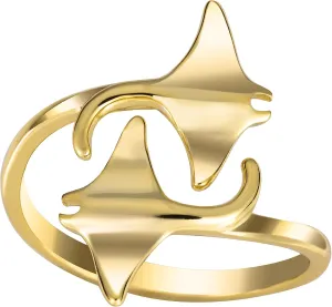 925 Sterling Silver Two Manta Ray Adjustable Easy Resize Wrap Around Bypass Ring Eternity Band, 14K Gold Plated, Nickel Free Hypoallergenic for Sensitive Skin, Island Tropical Jewelry with Gift Box