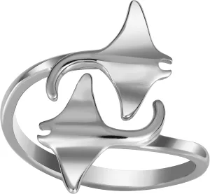 925 Sterling Silver Two Manta Ray Adjustable Easy Resize Wrap Around Bypass Ring Eternity Band, 14K Gold Plated, Nickle Free Hypoallergenic for Sensitive Skin, Island Tropical Jewelry with Gift Box (Sterling Silver, 7.5 - 13)