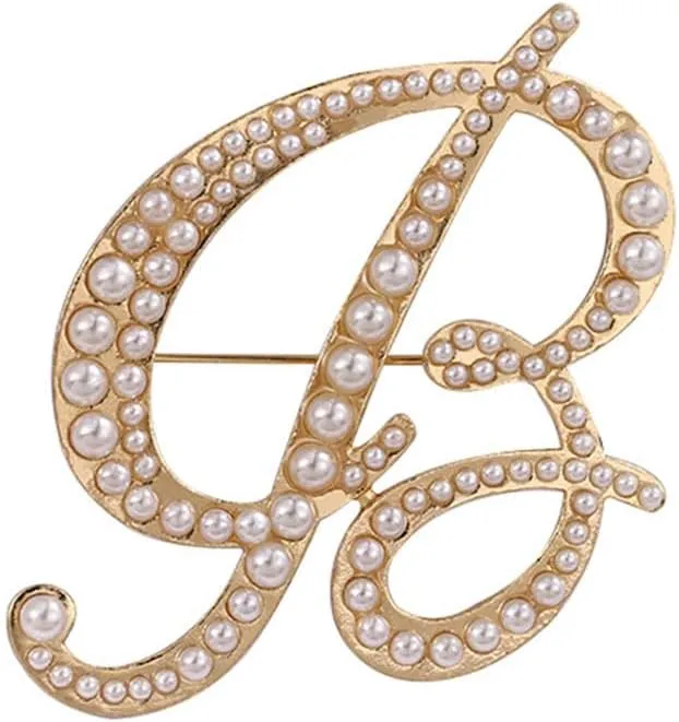 A-Z Letter Brooch Pin Faux Pearl Initial Letter Pin Gold 26 Alphabets Badges Breastpin Women Teens Fashion Jewelry