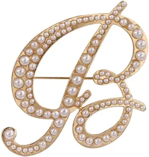 A-Z Letter Brooch Pin Faux Pearl Initial Letter Pin Gold 26 Alphabets Badges Breastpin Women Teens Fashion Jewelry