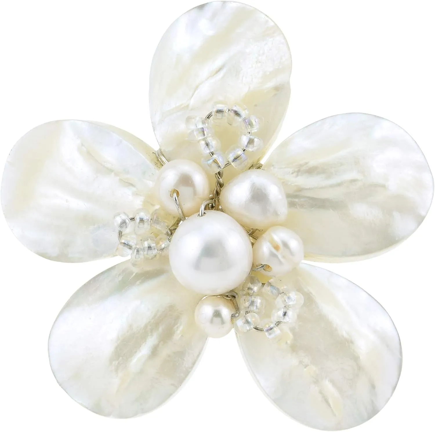 AeraVida Beautiful Mix of Shell, Crystal & Pearl White Tropical Flower Statement Ring | Elegant Handmade Jewelry for Women | Handmade Cultured Freshwater Pearl Ring