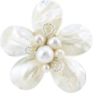 AeraVida Beautiful Mix of Shell, Crystal & Pearl White Tropical Flower Statement Ring | Elegant Handmade Jewelry for Women | Handmade Cultured Freshwater Pearl Ring