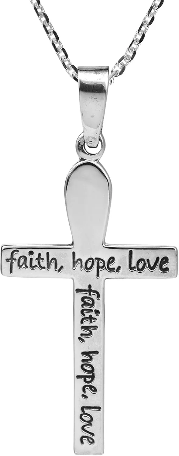 AeraVida Simple Faith, Hope, Love Cross .925 Sterling Silver Pendant Necklace | Inspirational Christian Jewelry for Women | Elegant Cross Necklace
