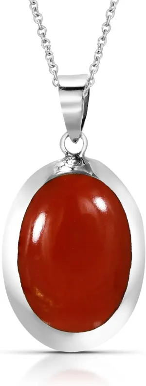 AeraVida Simplistic Elegant Oval Shaped Reconstructed Red Coral on .925 Sterling Silver Pendant Necklace | Vintage Necklace Jewelry for Women | Jewelry Gift