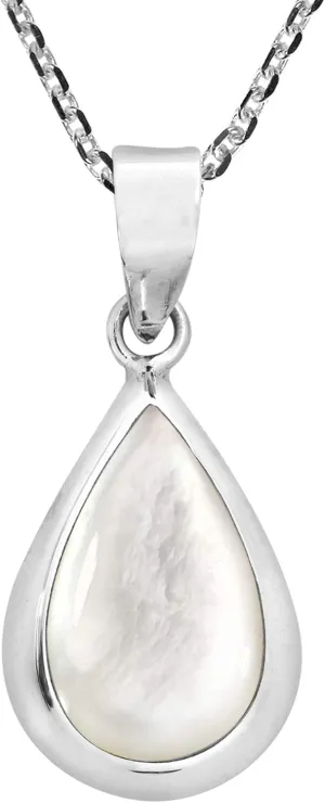 AeraVida Simply Elegant Teardrop Mother of Pearl Inlay .925 Sterling Silver Necklace | Classic Necklace Jewelry for Women | Jewelry Gift