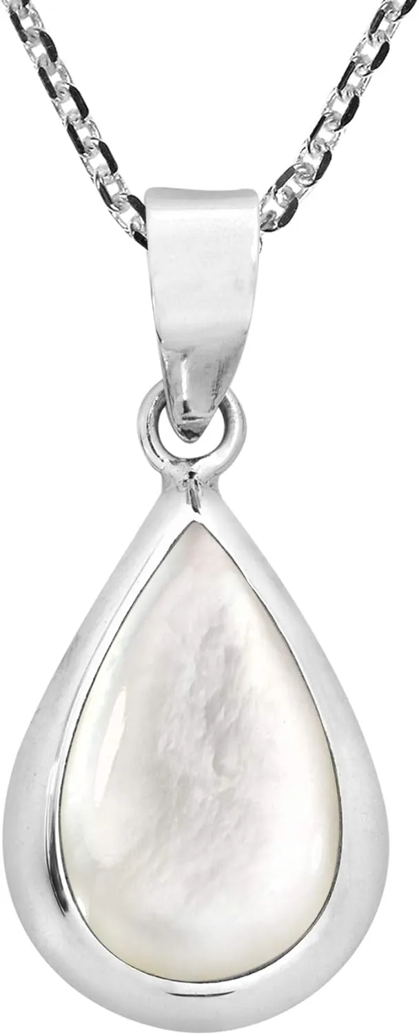 AeraVida Simply Elegant Teardrop Mother of Pearl Inlay .925 Sterling Silver Necklace | Classic Necklace Jewelry for Women | Jewelry Gift