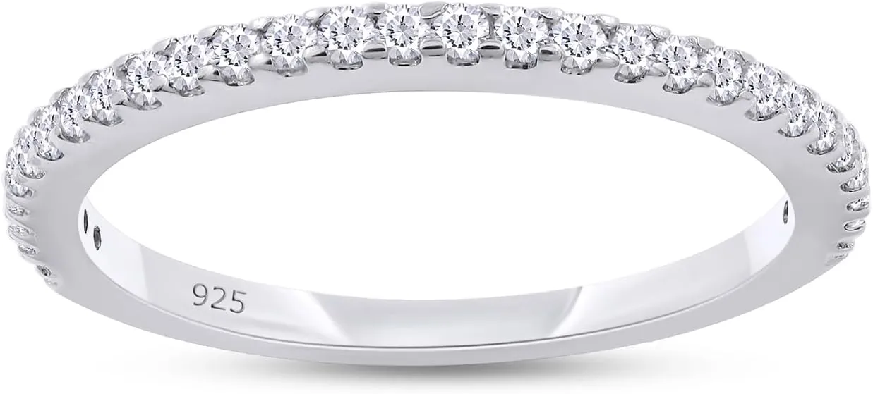 AFFY 1.3MM Wedding Stackable Band, 1/6 Carat Round Moissanite or Lab Grown Diamond Half Eternity Minimalist Wedding Band Engagement Ring for Women in 14K Gold Over Sterling Silver (0.15 Ctw)