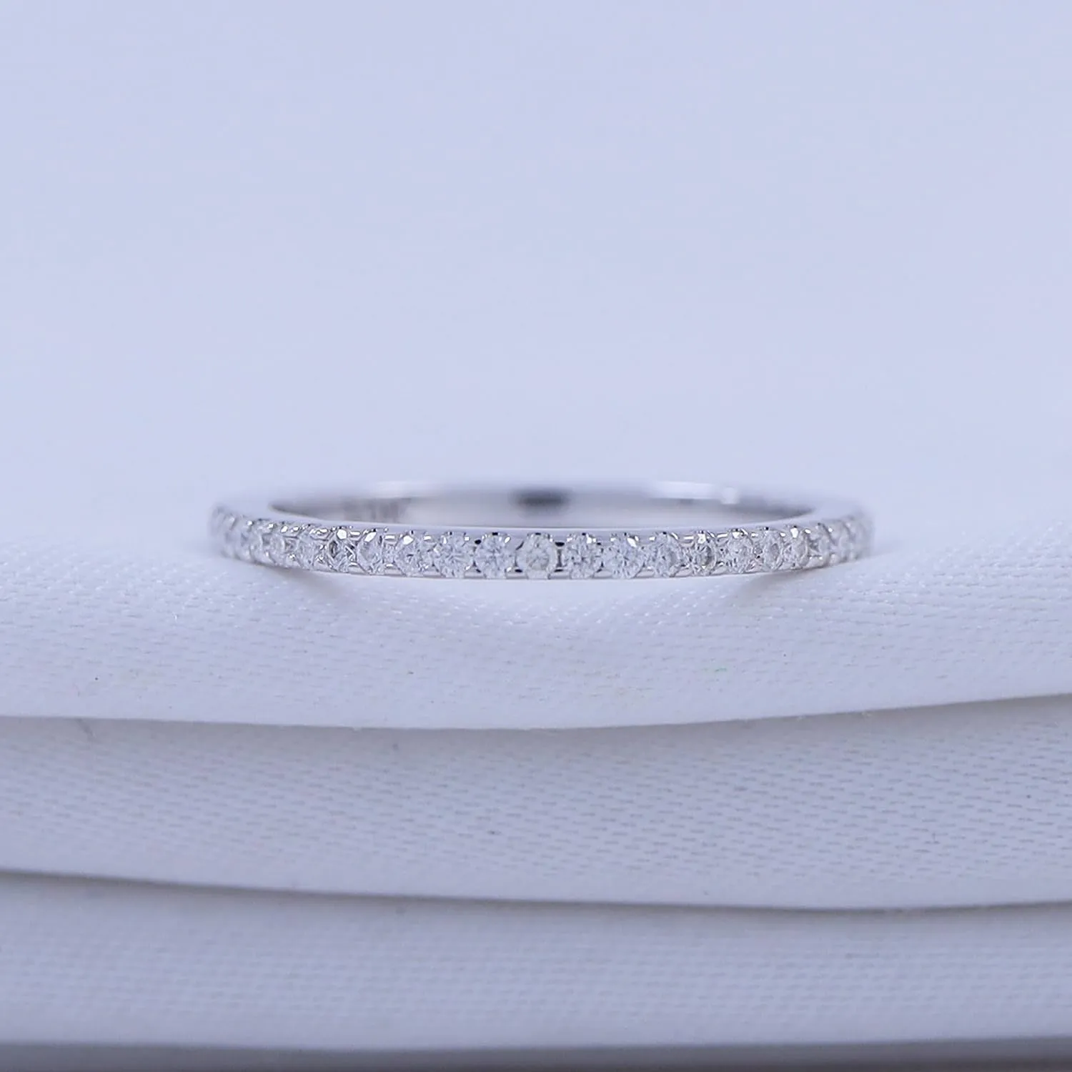 AFFY 1.3MM Wedding Stackable Band, 1/6 Carat Round Moissanite or Lab Grown Diamond Half Eternity Minimalist Wedding Band Engagement Ring for Women in 14K Gold Over Sterling Silver (0.15 Ctw)