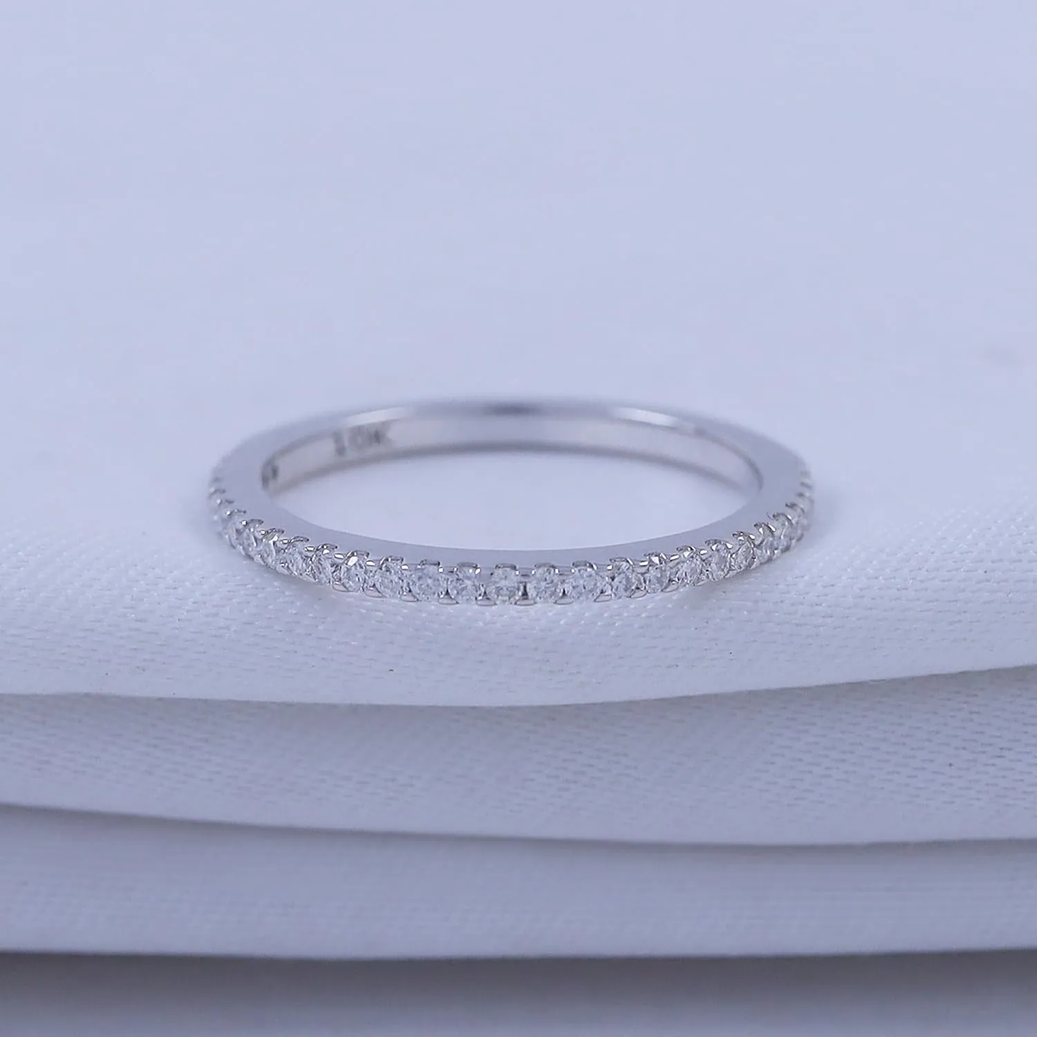 AFFY 1.3MM Wedding Stackable Band, 1/6 Carat Round Moissanite or Lab Grown Diamond Half Eternity Minimalist Wedding Band Engagement Ring for Women in 14K Gold Over Sterling Silver (0.15 Ctw)
