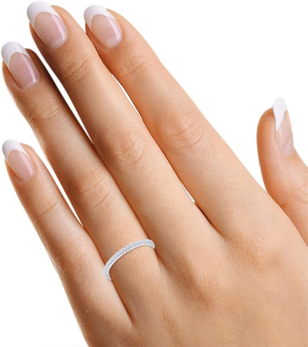AFFY 1.3MM Wedding Stackable Band, 1/6 Carat Round Moissanite or Lab Grown Diamond Half Eternity Minimalist Wedding Band Engagement Ring for Women in 14K Gold Over Sterling Silver (0.15 Ctw)