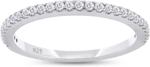 AFFY 1.3MM Wedding Stackable Band, 1/6 Carat Round Moissanite or Lab Grown Diamond Half Eternity Minimalist Wedding Band Engagement Ring for Women in 14K Gold Over Sterling Silver (0.15 Ctw)