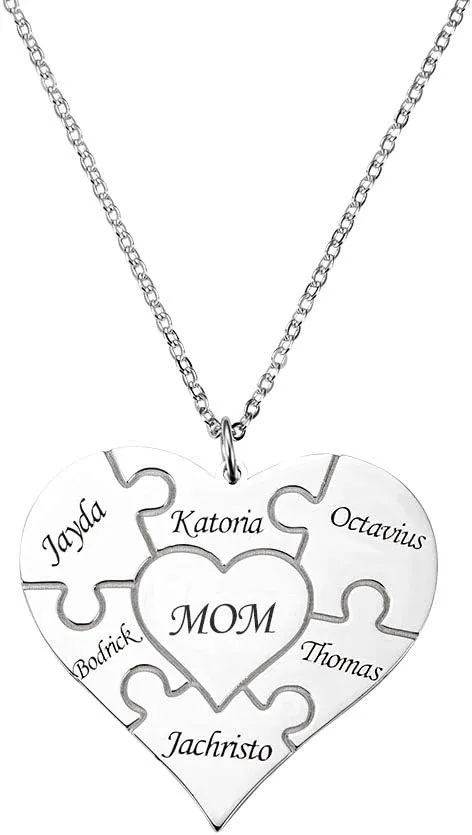 AILIN Custom Heart Puzzle Name Necklace 925 Sterling Silver/Stainless Steel Personalized Engraved 1-12 Name Pendant Valentine Mothers Day Jewelry Gifts For Women Mom Grandma Daughter Girlfriends