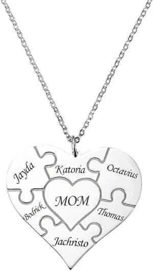 AILIN Custom Heart Puzzle Name Necklace 925 Sterling Silver/Stainless Steel Personalized Engraved 1-12 Name Pendant Valentine Mothers Day Jewelry Gifts For Women Mom Grandma Daughter Girlfriends