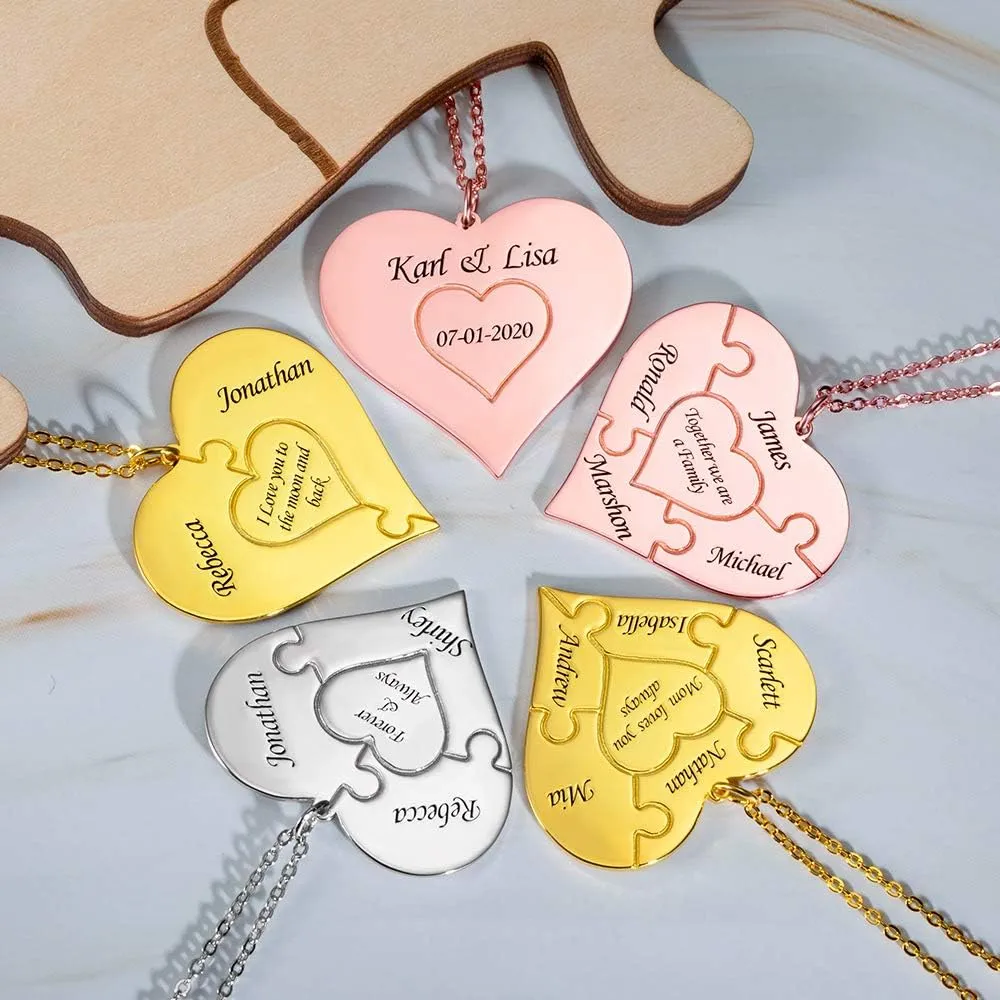 AILIN Custom Heart Puzzle Name Necklace 925 Sterling Silver/Stainless Steel Personalized Engraved 1-12 Name Pendant Valentine Mothers Day Jewelry Gifts For Women Mom Grandma Daughter Girlfriends