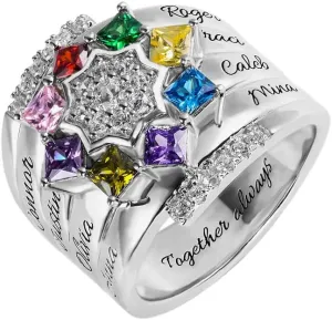 AILIN Custom Mom Rings 925 Sterling Silver Personalized 8 Square Birthstones And Names Rings Family Mothers Day Daughter Jewelry Gifts For Mommy Grandmom From Son Husband