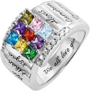 AILIN Custom Mom Rings 925 Sterling Silver Personalized 9 Square Birthstones And Names Rings Family Mothers Day Daughter Jewelry Gifts For Mommy Grandma