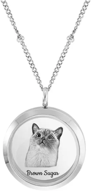Ailin Custom Pet Photo Necklace With Name - Stainless Steel Pet Fur Locket For Women - Keepsake Necklace For Dog, Cat, Horse - Portrait Picture Memorial Jewelry Gift