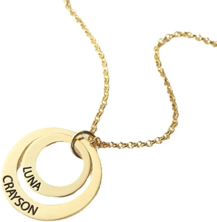 AILIN Perosonalized Name Necklace 925 Sterling Silver 2-5 Stacked Circles Engraved Name Pendant Custom Family Gifts For Mother Couple Women