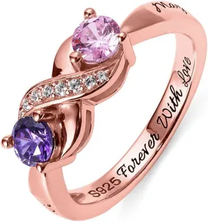 AILIN Personalized Promise Rings For Her 925 Sterling Silver Infinitely In Love Engagement Ring Mother Rings With 2 Simulated Birthstones Custom Engraved Couples Name Ring for Women