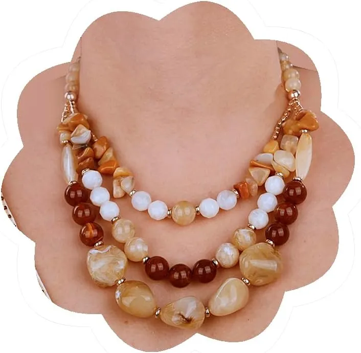 Aimimier Boho Mixed Multi-Colored Stone Necklace With Earrings Tumbled Gemstones and Round Beads Long Necklace Sweater Chain for Women