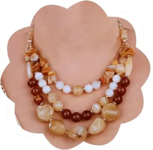 Aimimier Boho Mixed Multi-Colored Stone Necklace With Earrings Tumbled Gemstones and Round Beads Long Necklace Sweater Chain for Women