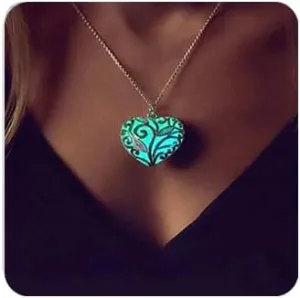 Aimimier Luminous Heart Necklace Halloween Fluorescent Stone Necklace Glow in The Dark Accessories for Women