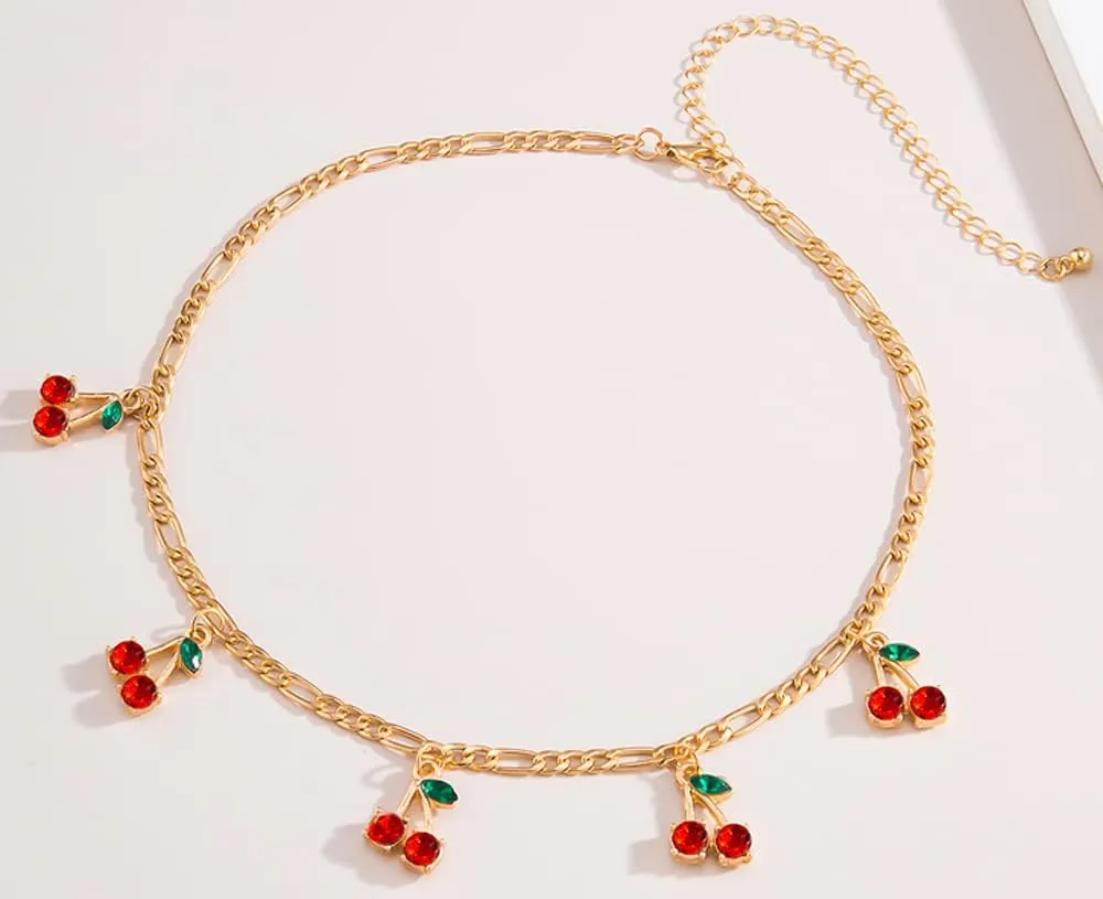 ALAIX Women's Gold Chain Necklace Gold Chain Choker Necklace with Cherry Pendant for Women Teen Girls