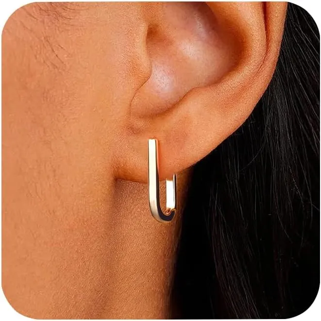 ALEXCRAFT 925 Sterling Silver Hoop Earrings for Women, Hypoallergenic 14K Gold Plated Small Rectangle Huggie Hoop 12x22mm Outer Diameter Medium Square Rectangle Hoops Earrings for Women Jewelry Gifts