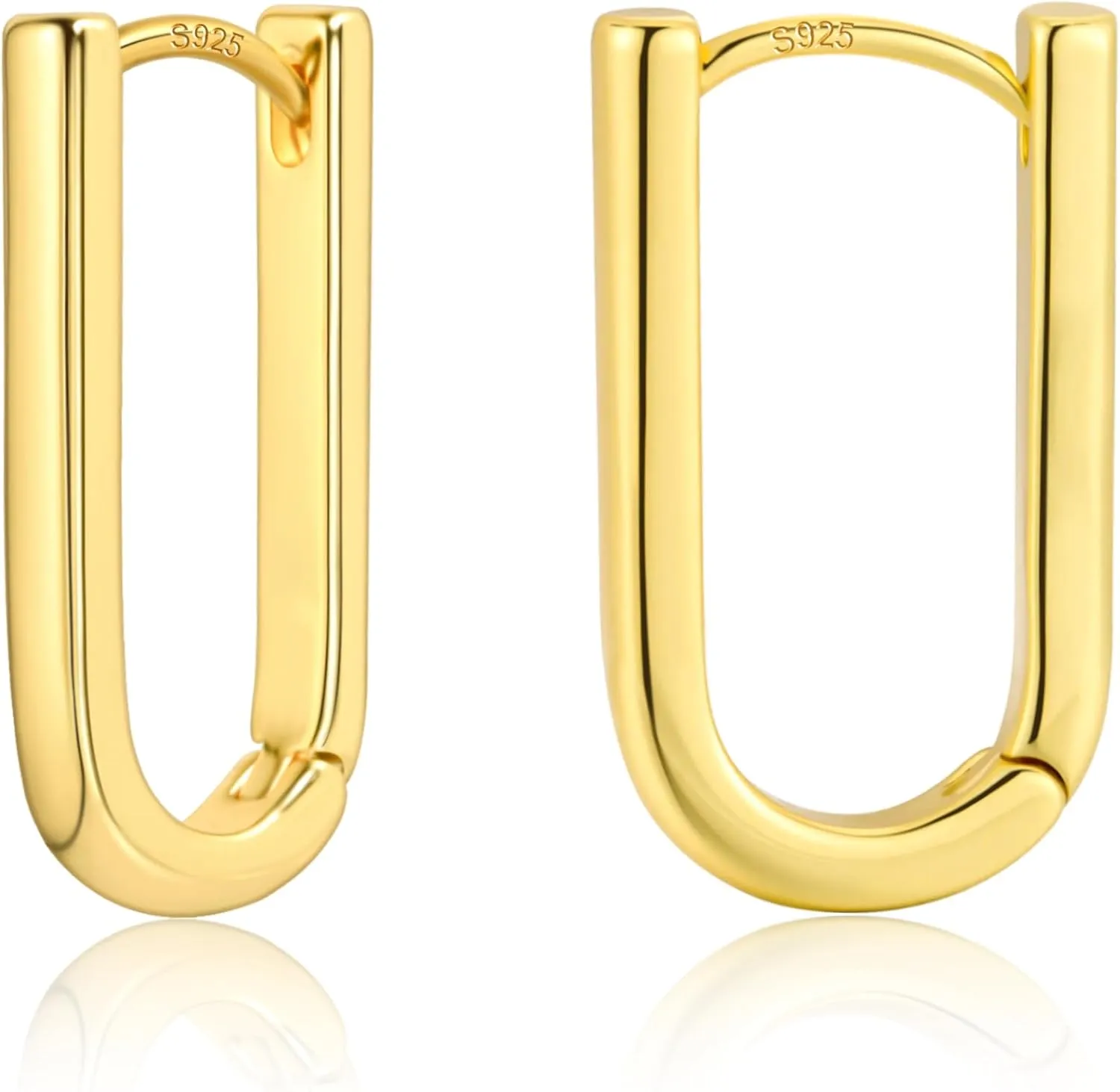 ALEXCRAFT 925 Sterling Silver Hoop Earrings for Women, Hypoallergenic 14K Gold Plated Small Rectangle Huggie Hoop 12x22mm Outer Diameter Medium Square Rectangle Hoops Earrings for Women Jewelry Gifts