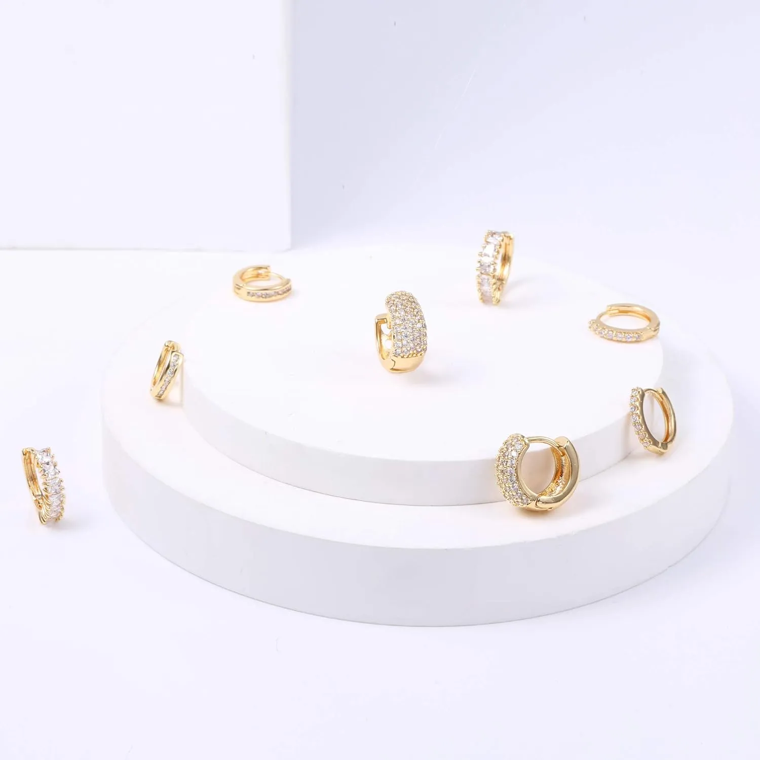 ALEXCRAFT Small Gold Hoop Earrings Set for Women Diamond Pave Gold Earrings Set with Sterling Silver Post