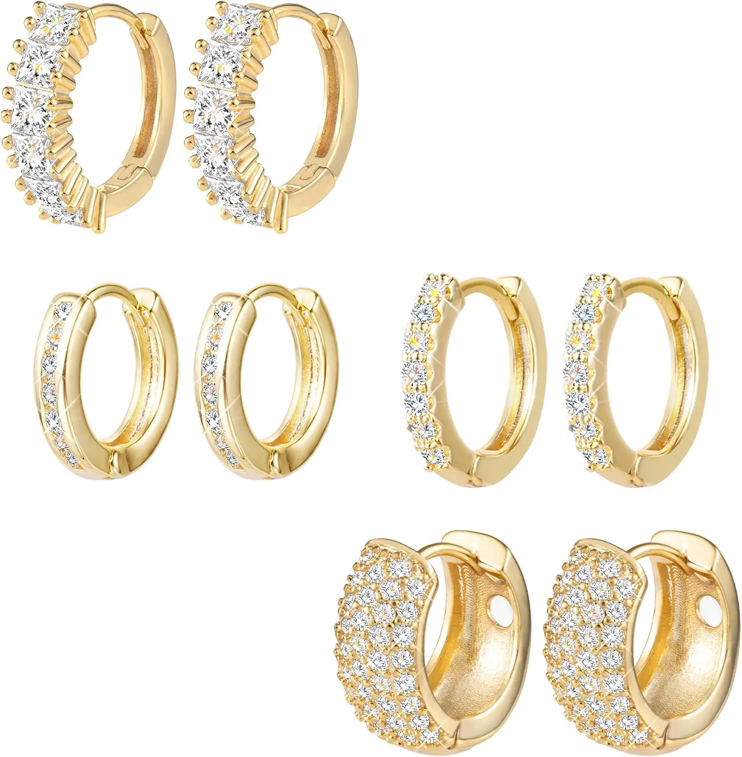 ALEXCRAFT Small Gold Hoop Earrings Set for Women Diamond Pave Gold Earrings Set with Sterling Silver Post