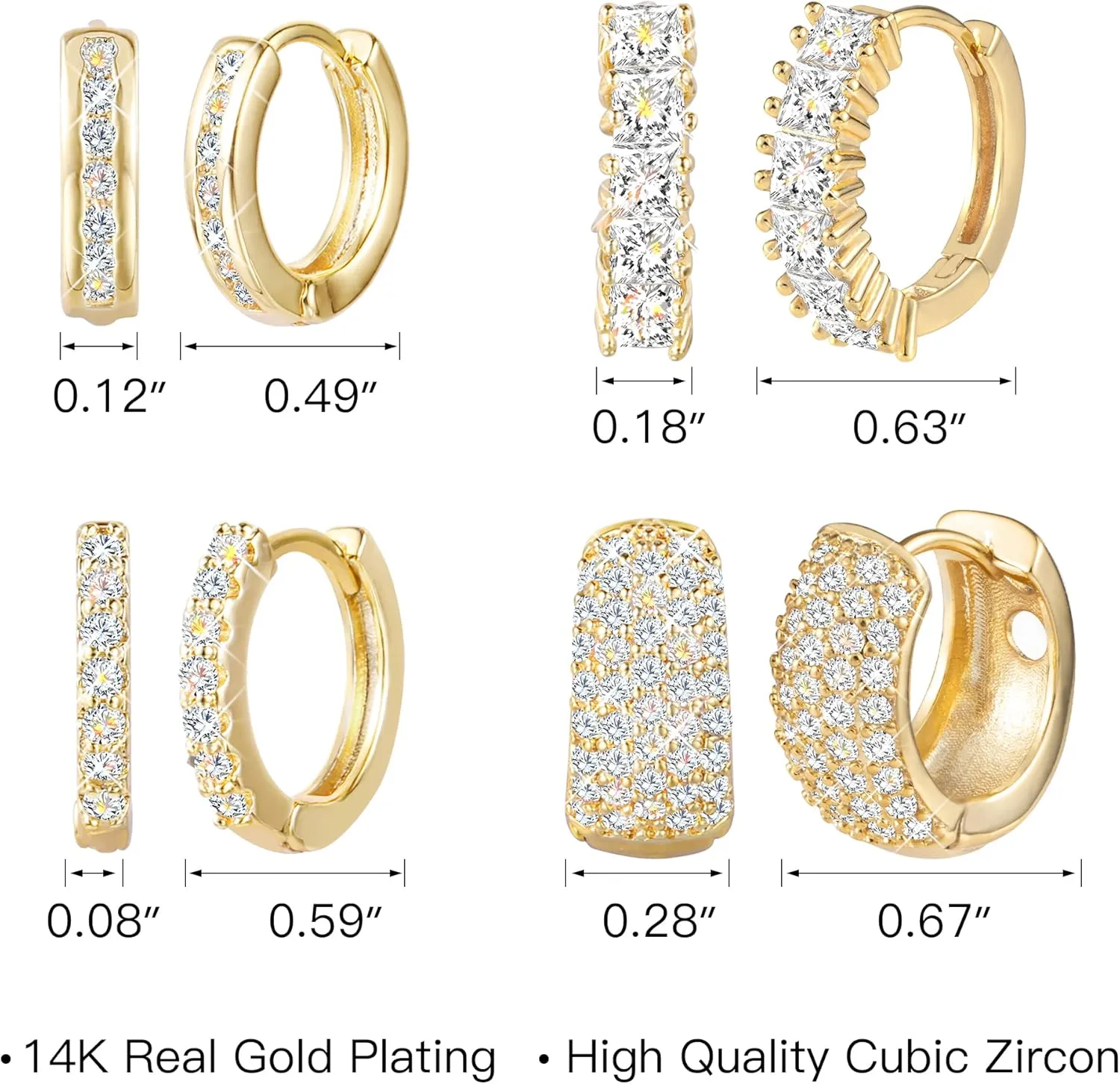 ALEXCRAFT Small Gold Hoop Earrings Set for Women Diamond Pave Gold Earrings Set with Sterling Silver Post