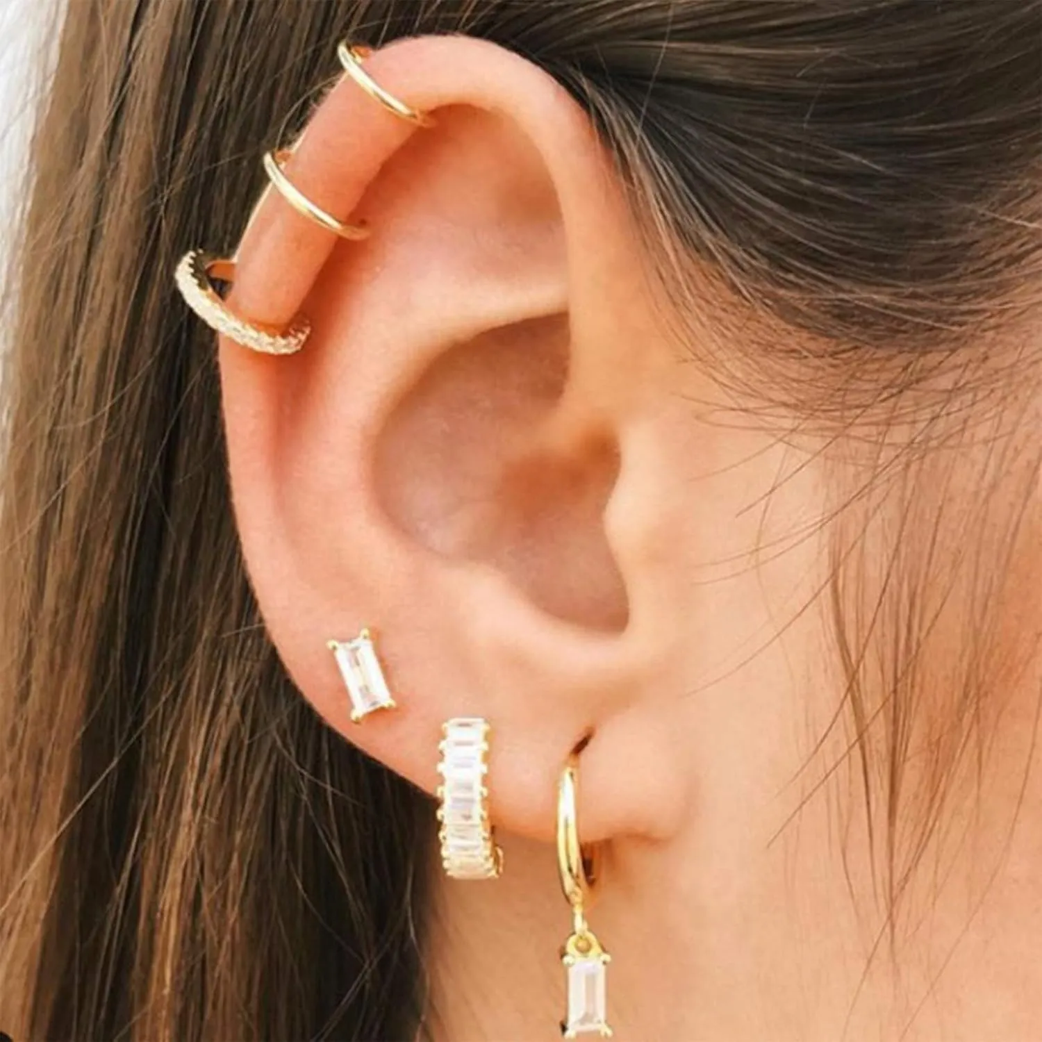 ALEXCRAFT Small Gold Hoop Earrings Set for Women Diamond Pave Gold Earrings Set with Sterling Silver Post