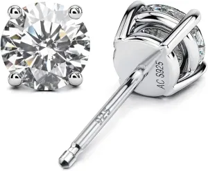 AllenCOCO Sterling Silver Stud Earrings for Women and Men, 18K White Gold-Plated, 5A  CZ Cubic Zirconia, Hypoallergenic Non Tarnish Jewelry Gift for Sensitive Ears
