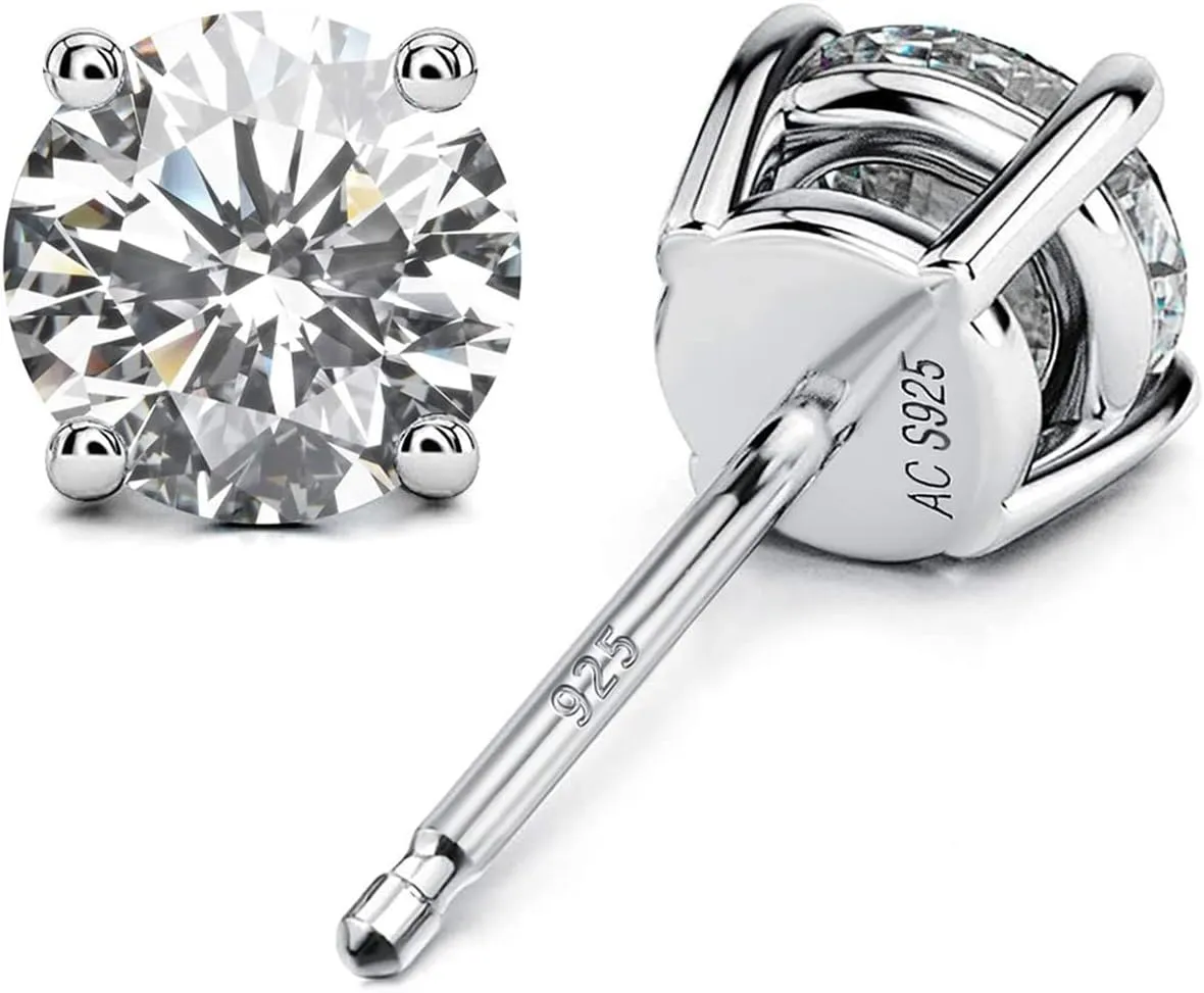 AllenCOCO Sterling Silver Stud Earrings for Women and Men, 18K White Gold-Plated, 5A  CZ Cubic Zirconia, Hypoallergenic Non Tarnish Jewelry Gift for Sensitive Ears