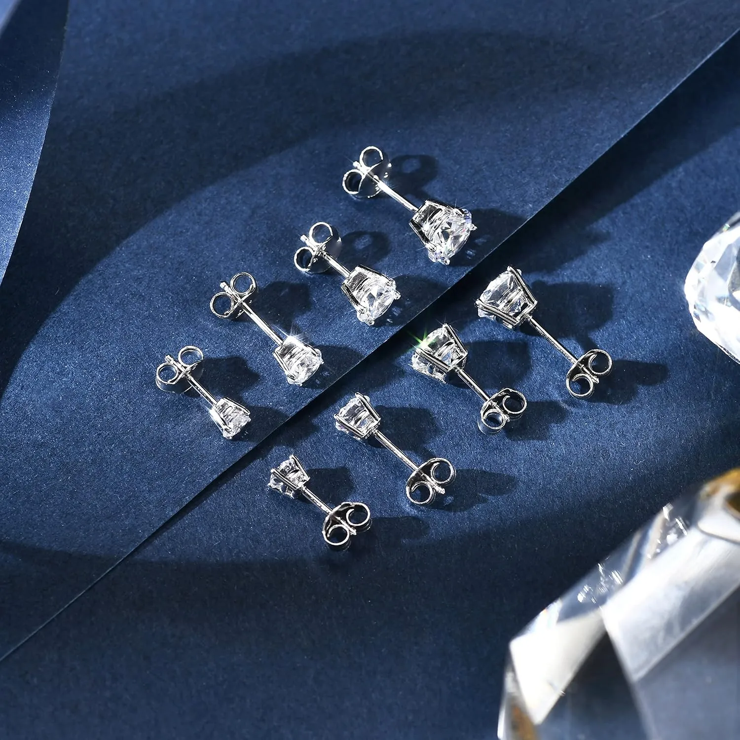 AllenCOCO Sterling Silver Stud Earrings for Women and Men, 18K White Gold-Plated, 5A  CZ Cubic Zirconia, Hypoallergenic Non Tarnish Jewelry Gift for Sensitive Ears