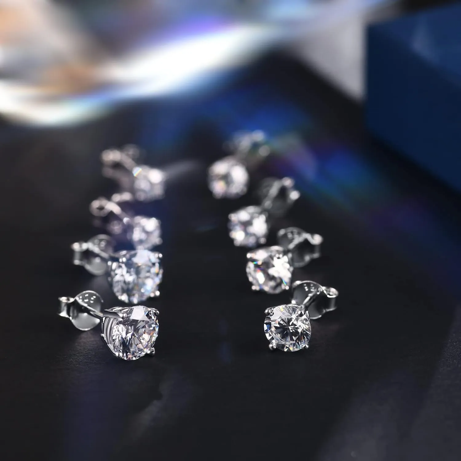 AllenCOCO Sterling Silver Stud Earrings for Women and Men, 18K White Gold-Plated, 5A  CZ Cubic Zirconia, Hypoallergenic Non Tarnish Jewelry Gift for Sensitive Ears