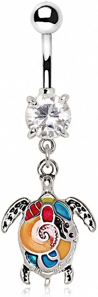 Aloha Sea Turtle Multi Colored Dangle Navel Ring