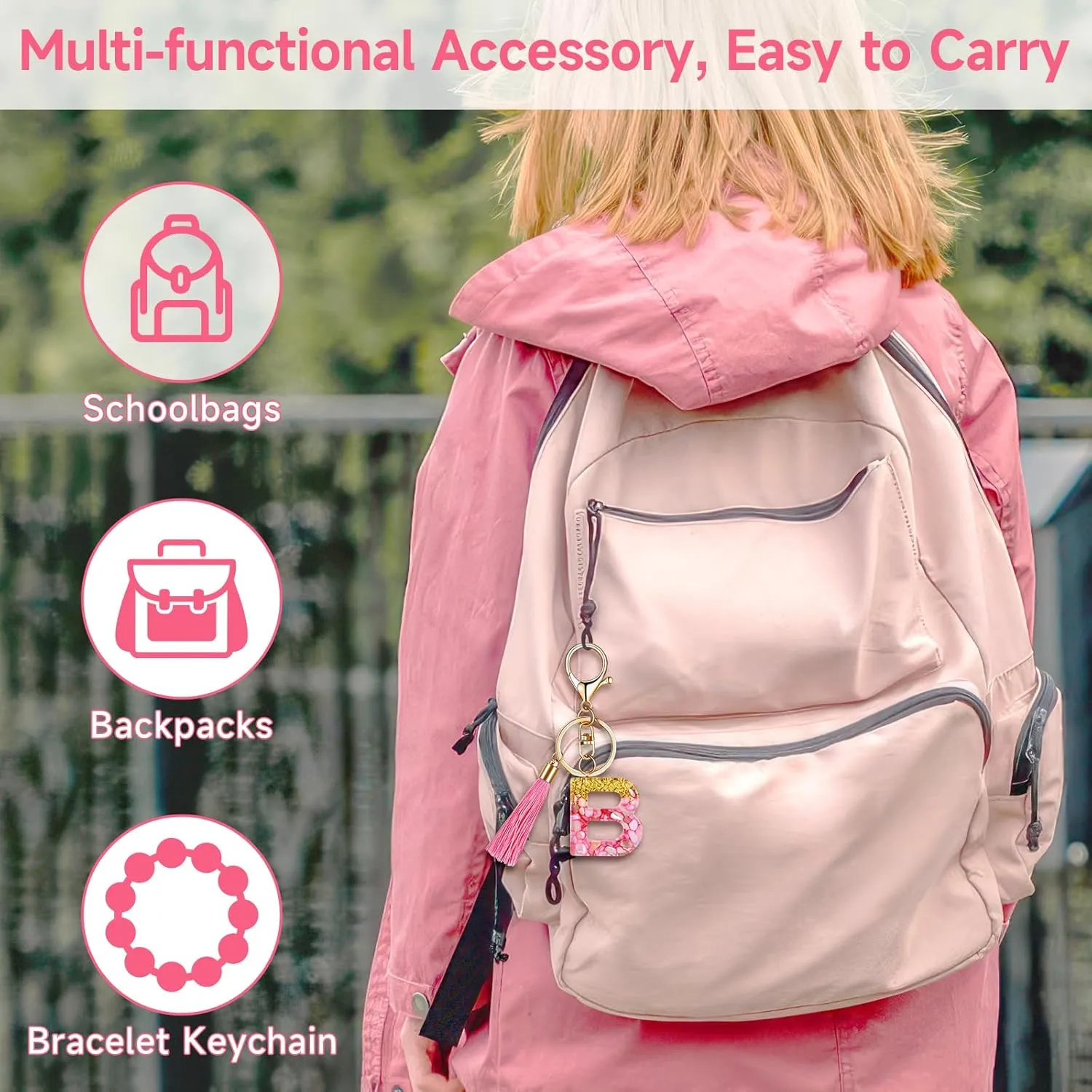 Alphabet Initial Letter Keychain for Women gift To Little Girls Tassel Pendant Key Ring for Backpack