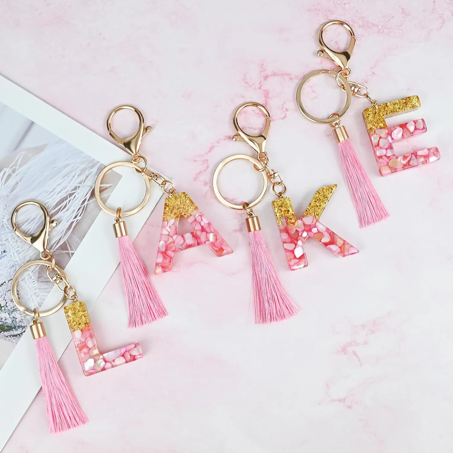 Alphabet Initial Letter Keychain for Women gift To Little Girls Tassel Pendant Key Ring for Backpack