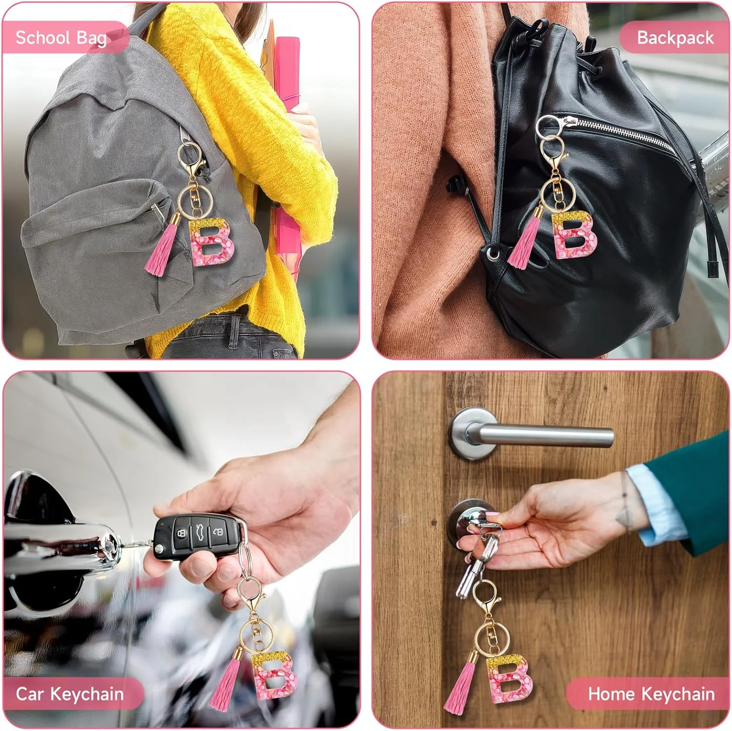 Alphabet Initial Letter Keychain for Women gift To Little Girls Tassel Pendant Key Ring for Backpack