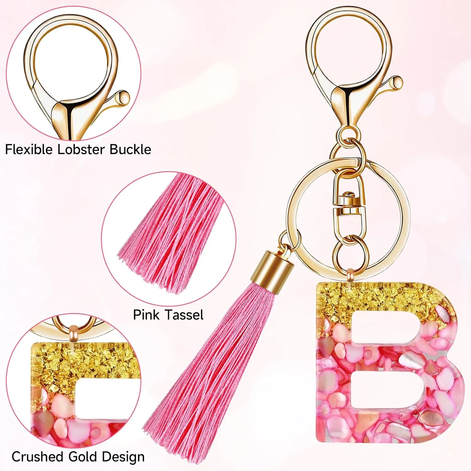 Alphabet Initial Letter Keychain for Women gift To Little Girls Tassel Pendant Key Ring for Backpack