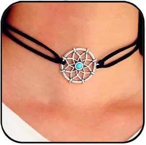Aluinn Dream Catcher Black Choker Necklace for Women Velvet Leather Lace Collar Necklace, Boho Layered Necklace, Goth Jewelry Gifts for Women