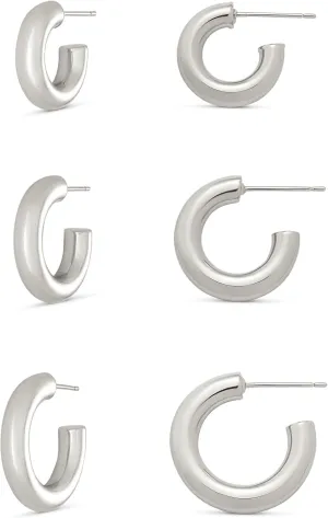 Amazon Essentials 14K Gold or Sterling Silver Plated Thick Tube Hoop Set