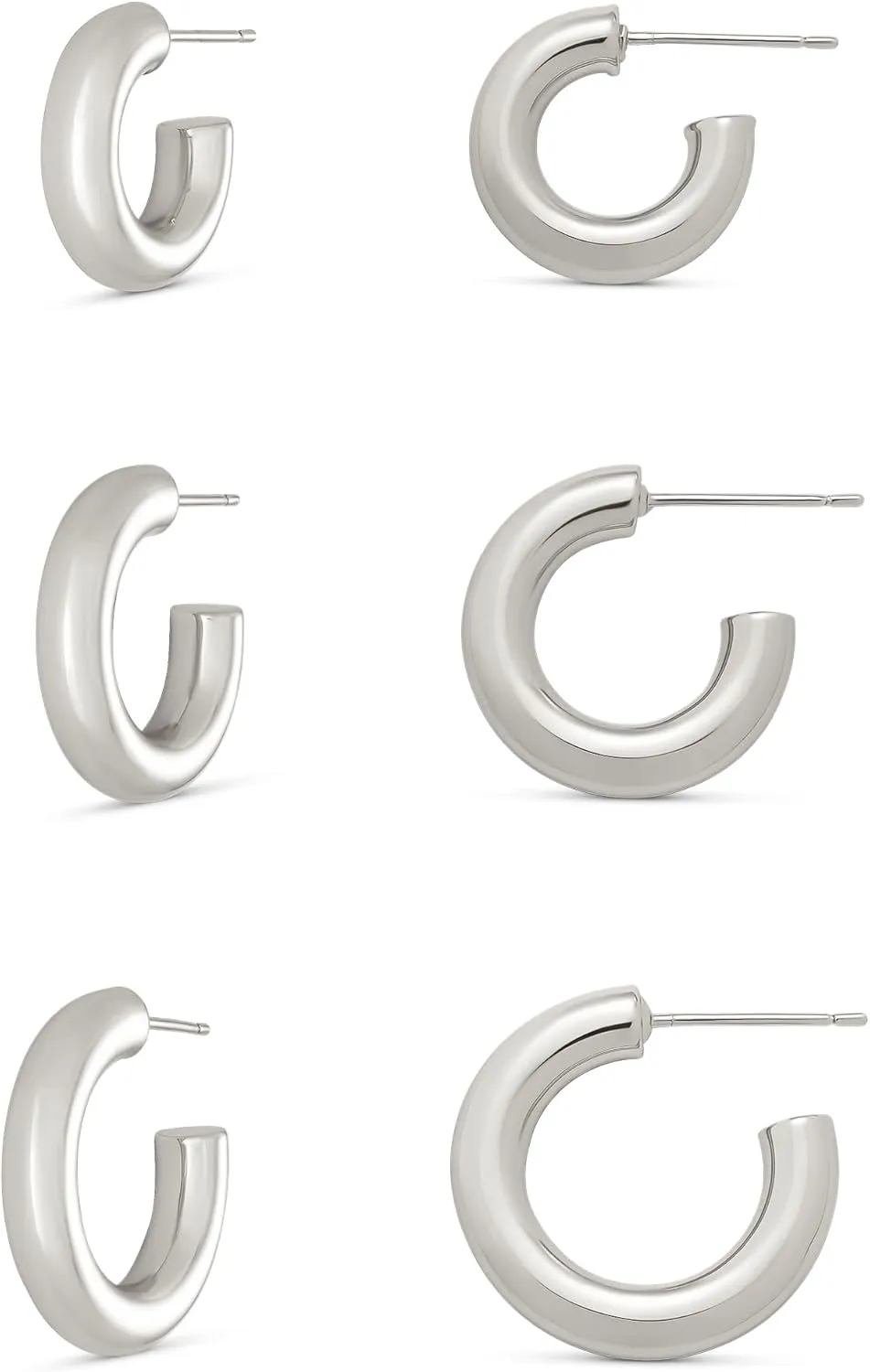 Amazon Essentials 14K Gold or Sterling Silver Plated Thick Tube Hoop Set