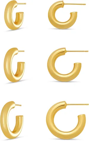 Amazon Essentials 14K Gold or Sterling Silver Plated Thick Tube Hoop Set