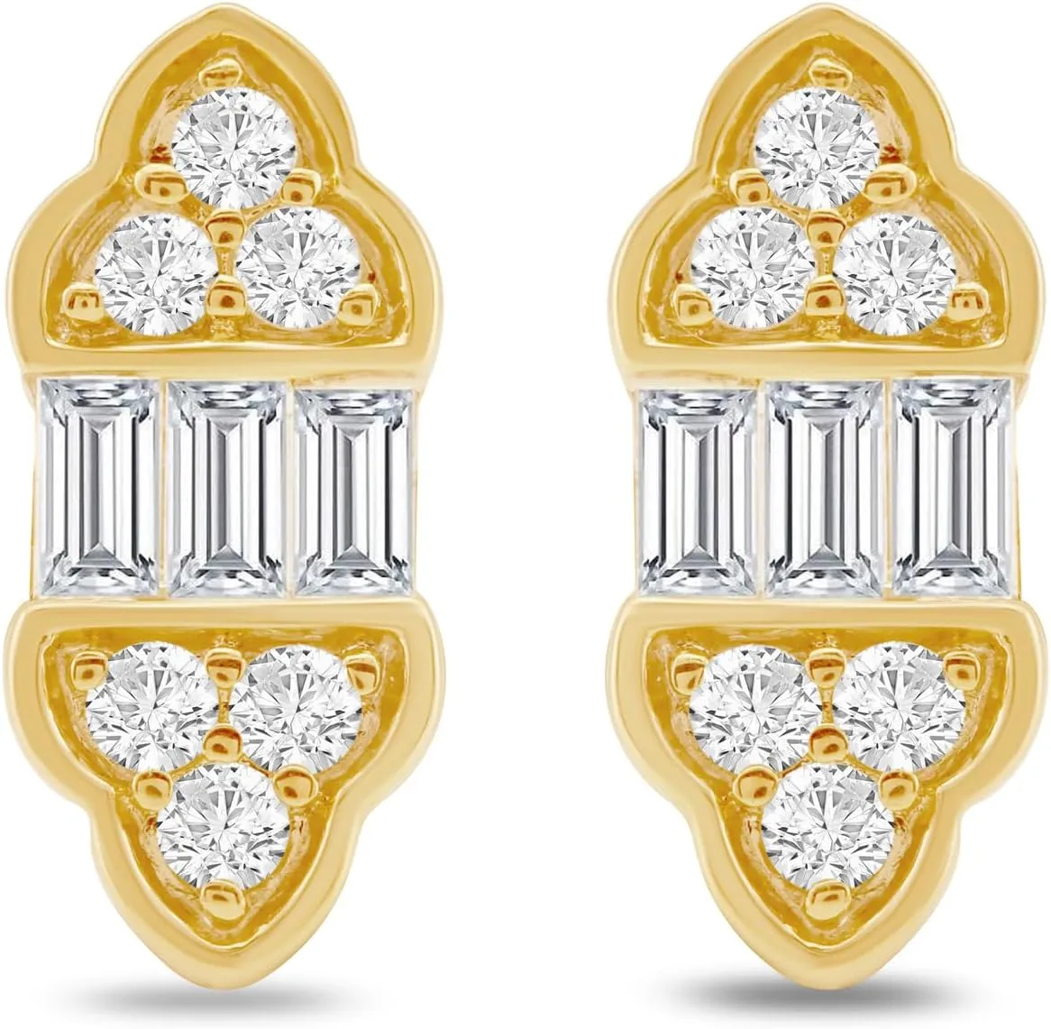 Amazon Essentials Yellow 10K Gold 1/4 Cttw Round and Baguette Diamonds Stud Earrings